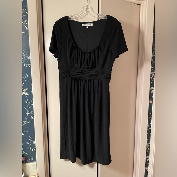 Evan Picone Black Dress Gathered Waist Scoop Neck Short Sleeve Size 14 spandex - Picture 4 of 14